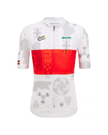 Maillot Tour de France Santini Grand Départ Pais Vasco 2023 Blanc et Rouge