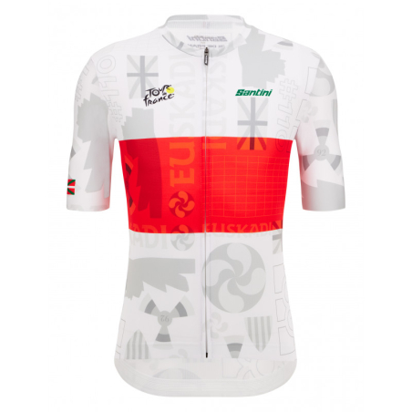 Maillot Tour de France Santini Grand Départ Pais Vasco 2023 Blanc et Rouge